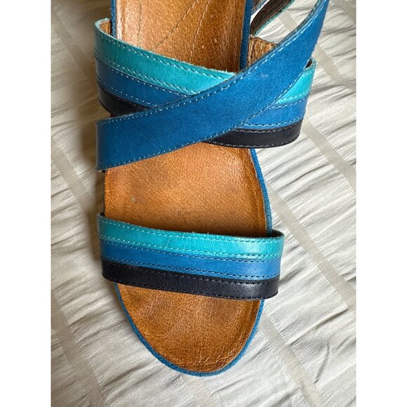 NAYA Mint Blue Black LEATHER Women Size 8 1/2 M Ankle Strap BAMBOO Heeled Sandal - Picture 7 of 9